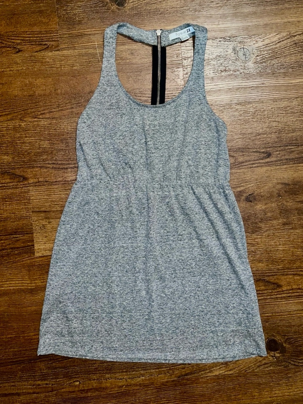 Forever 21 Gray Sleeveless Tank Dress Back Zipper Cinch Waist Mini Y2K Size S